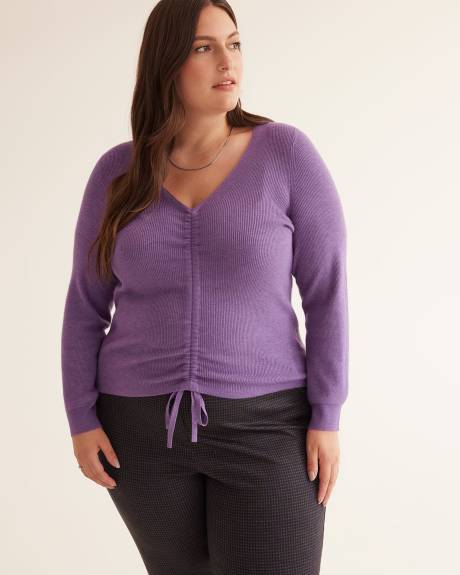 Shirred V-Neck Sweater