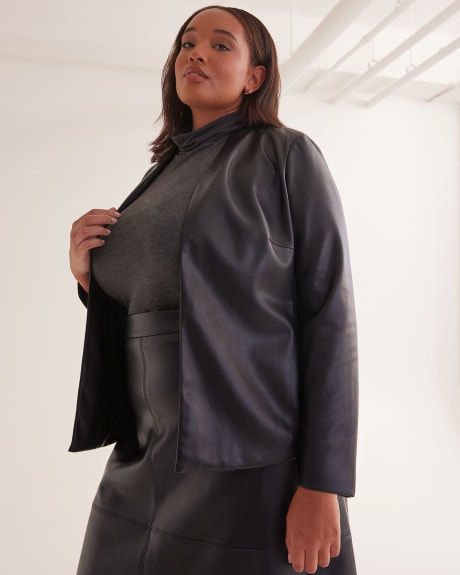 Black Faux Leather Jacket with Knit Inserts