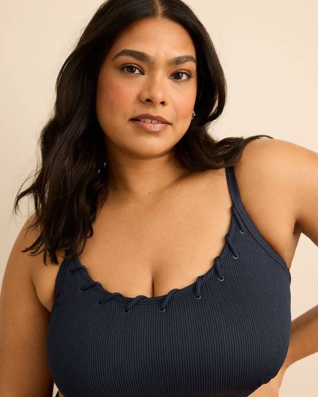 Crop Bikini Top with Drawcord and Eyelets Details