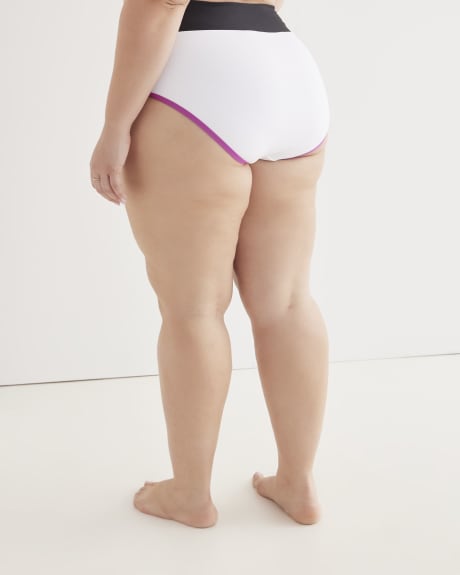 White Ribbed Colourblock High-Waisted Swim Brief - Active Zone
