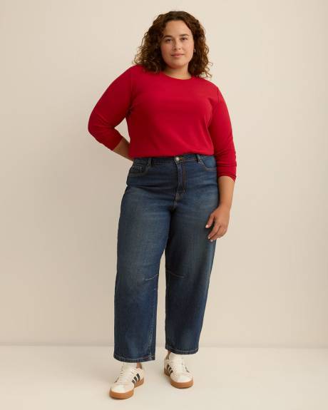 Boyfriend-Fit Long-Sleeve Ribbed Knit Tee