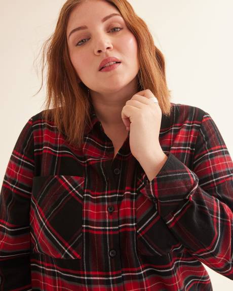 Plaid Flannel Shirt with Rolled-Up Sleeves