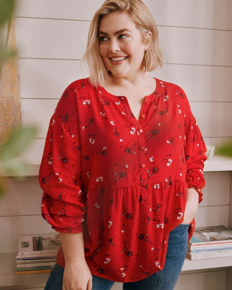 Printed Popover Blouse With Buttons - In Every Story