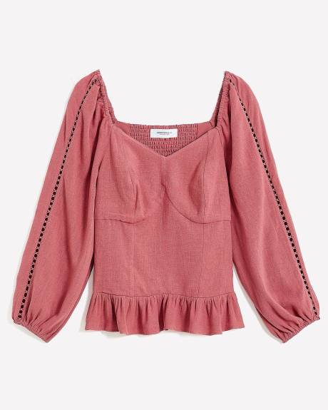 Blouse with Sweetheart Neckline and Smocked Back - Addition Elle