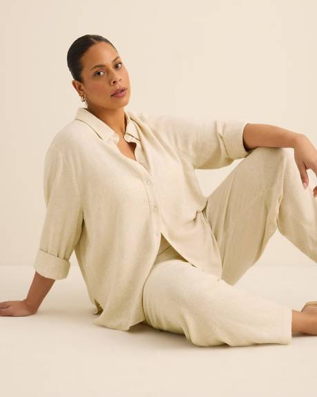 Pantalon en lin m&eacute;lang&eacute; &agrave; enfiler &agrave; jambe ballon