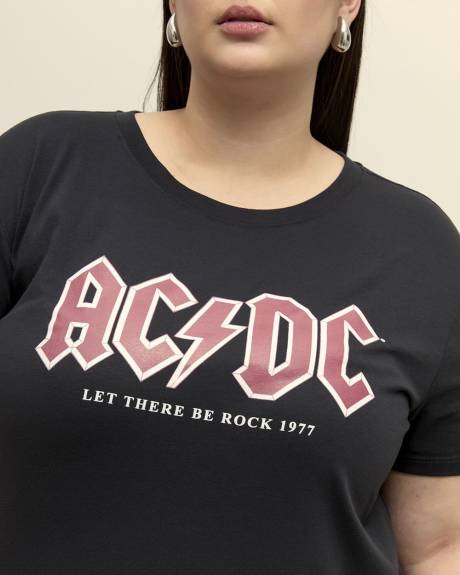 Black Short-Sleeve Tee with AC/DC Print