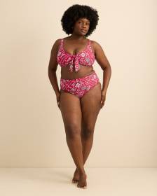 Culotte de maillot taille haute r&eacute;versible &agrave; motif de bandana et rayures