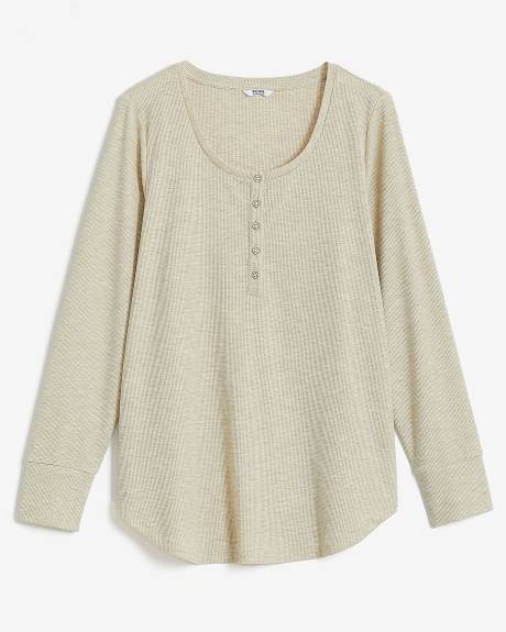 Long-Sleeve Henley Waffle Knit Top