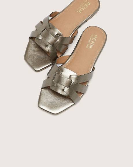 Extra Wide Width, Crossed Strap Flat Slide Sandal