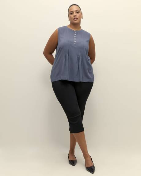 Blouse sans manches plissée à col mandarin, tissu responsable