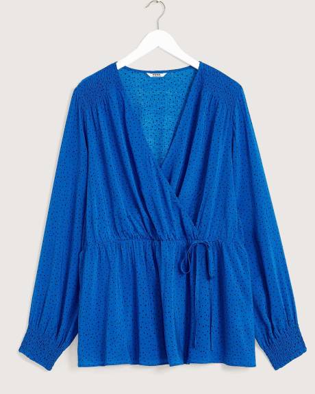 Printed Long-Sleeve Blouse with Wrap Neckline