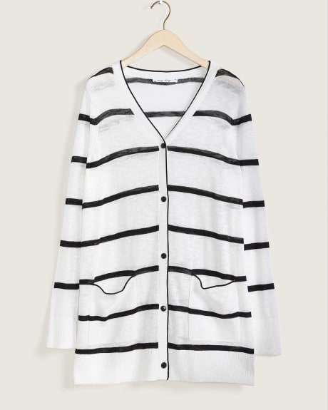Stripe Tunic Cardigan With Buttons - In Every Story