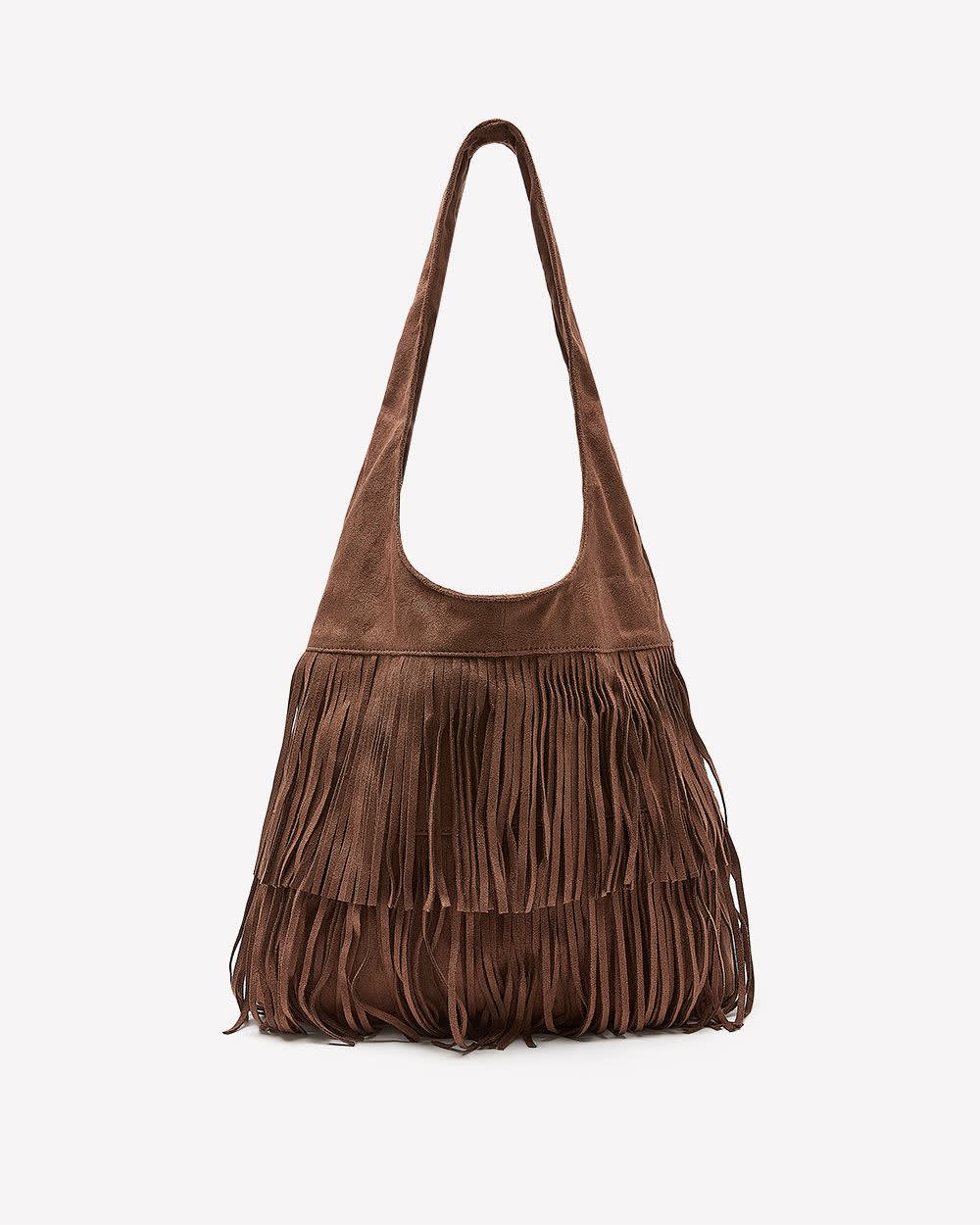 Sac fourre-tout en faux suède cognac avec franges