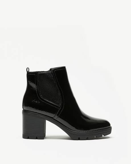 Botte courte noire lustrée Madalynn Gore à talon bloc, pied large - Naturalizer