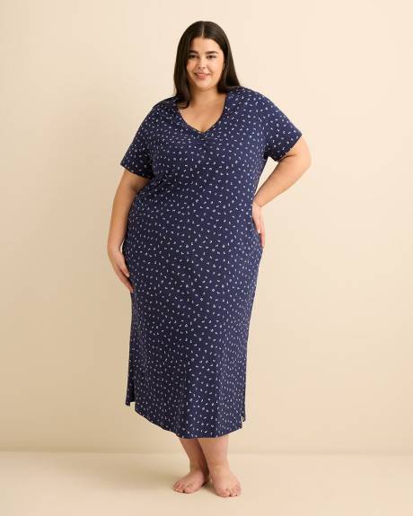 Long Short-Sleeve Sleepshirt with Picot Edge Detail - ti Voglio