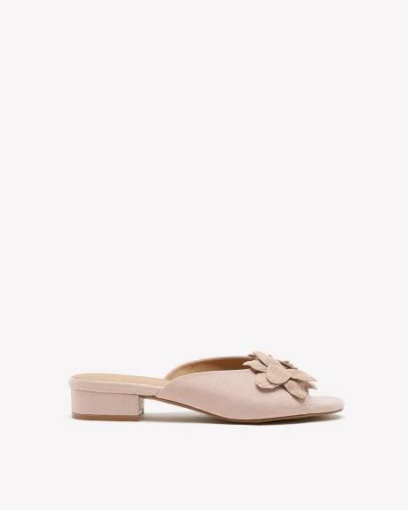 Extra Wide Width, Low Block Heel Slide-In Sandal with Flower