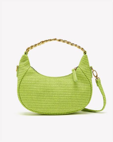 Textured Crescent Bag with Metal Chain Handle