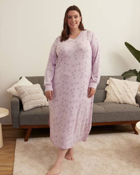 Chemise de nuit longue à manches longues, imprimé de coeurs - ti Voglio