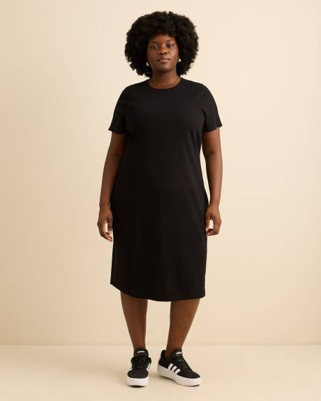 Black Ribbed French Terry Midi T-Shirt Dress - Active Zone