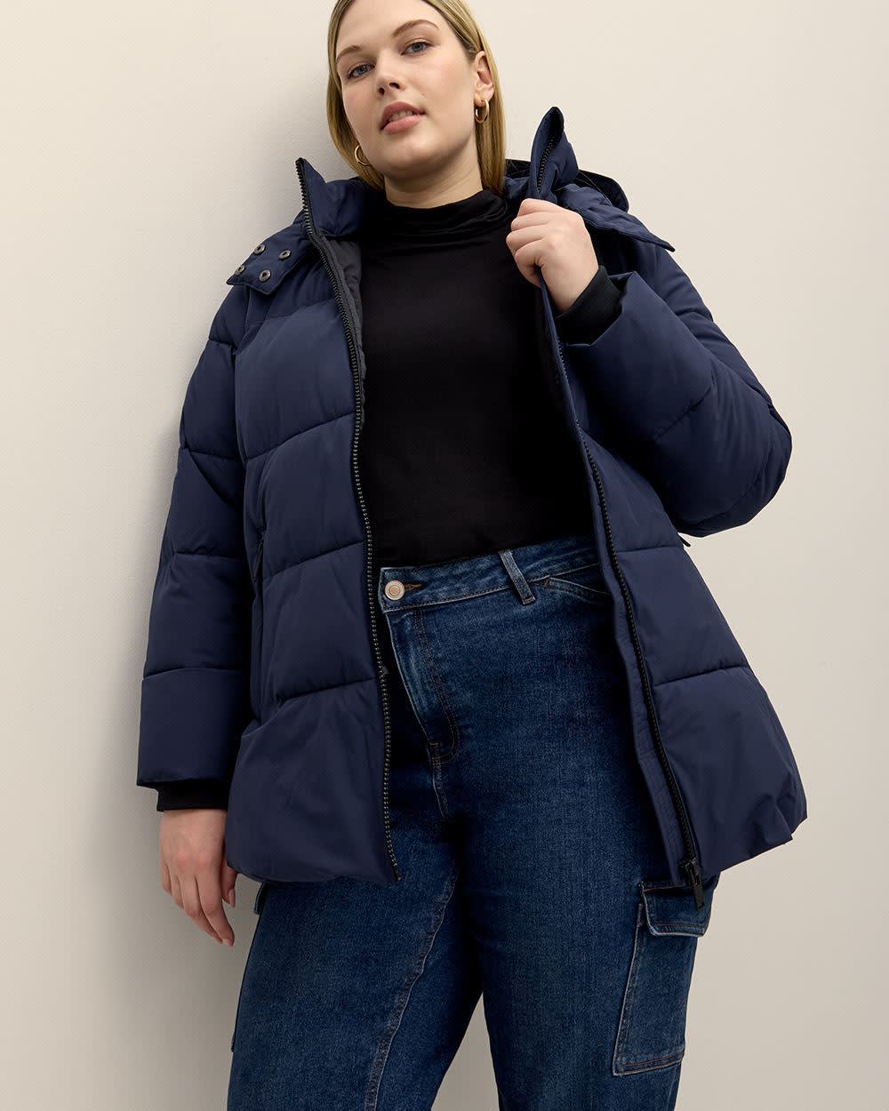 Stretch Puffer Jacket with Removable Hood