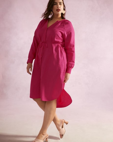 Linen Blend Button Down Shirt-Dress - Addition Elle
