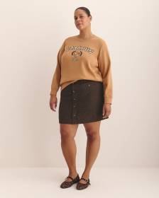 Curvy Brown Wool Blend Mini Skirt