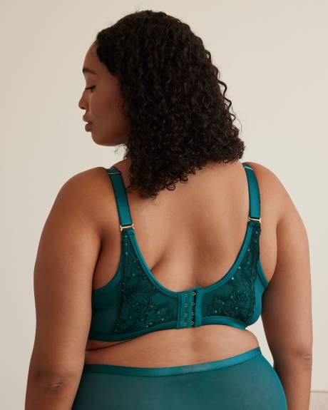Underwire Padded Plunge Bra with Sequined Lace - Déesse Collection