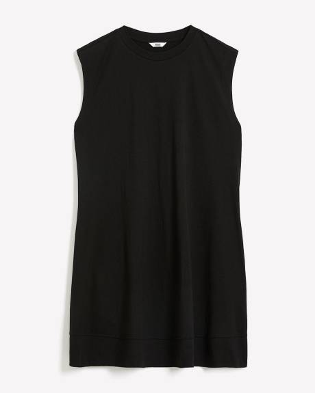 Robe noire évasée sans manches avec poches, tissu responsable