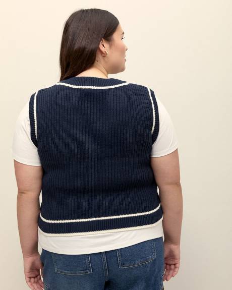 Cotton Blend V-Neck Preppy Vest