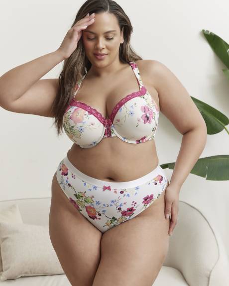 Culotte tanga fleurie avec arrière en mesh - Déesse Collection