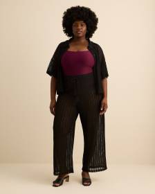 Black Crochet Wide-Leg Swim Cover-Up Pant