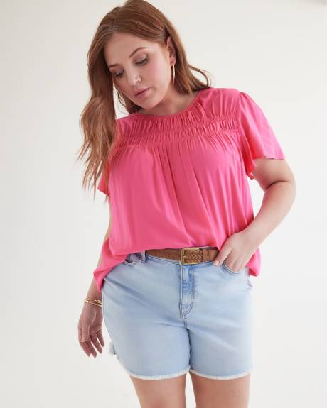 Lightweight Short-Flutter-Sleeve Blouse