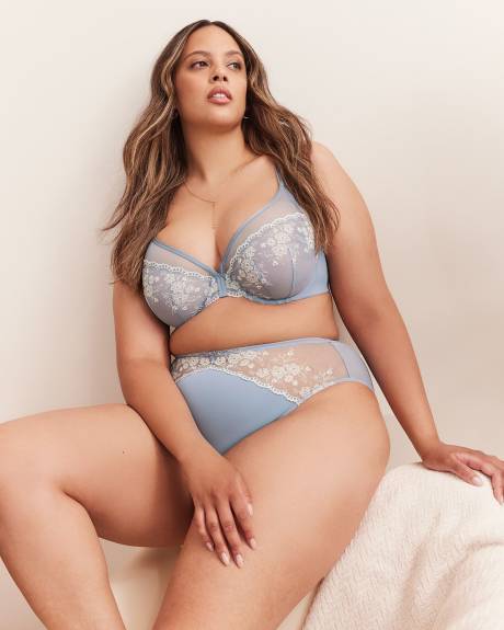 Underwire Unlined Embroidered Plunge Bra - Déesse Collection