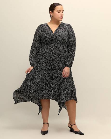 Knotted V-Neck Dress with Sharkbite Hem - Addition Elle