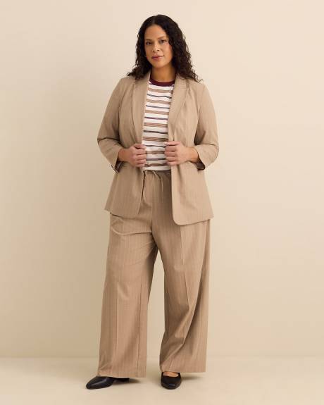 Veston beige ray&eacute; &agrave; simple boutonnage