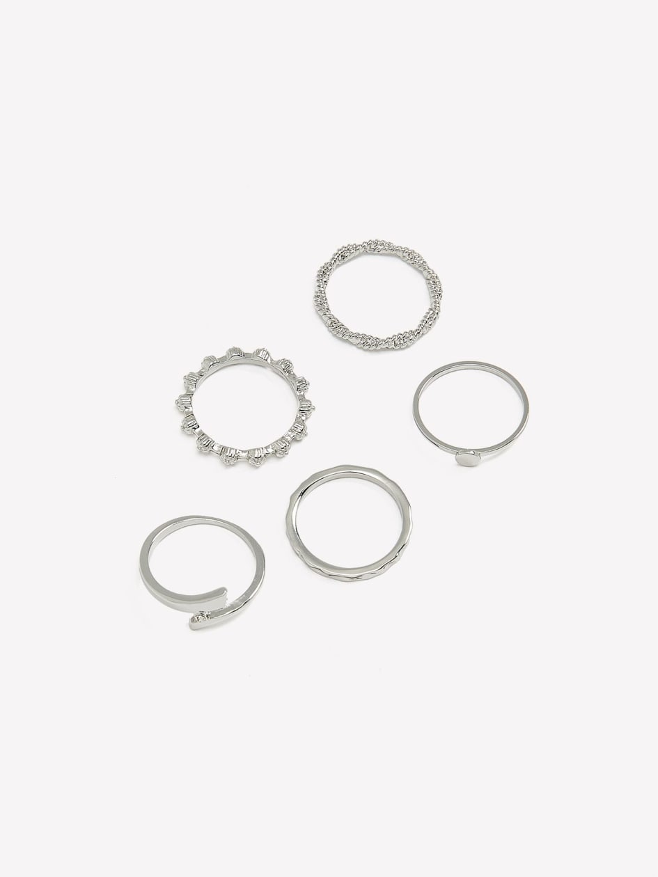 Assorted Rhodium-Plated Rings, Set of 5