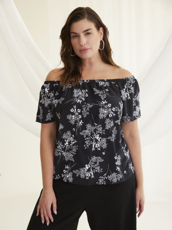 Blouse courte imprimée à épaules dénudées