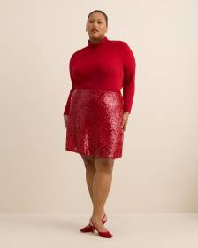 Red Pull-On Sequins Mini Skirt