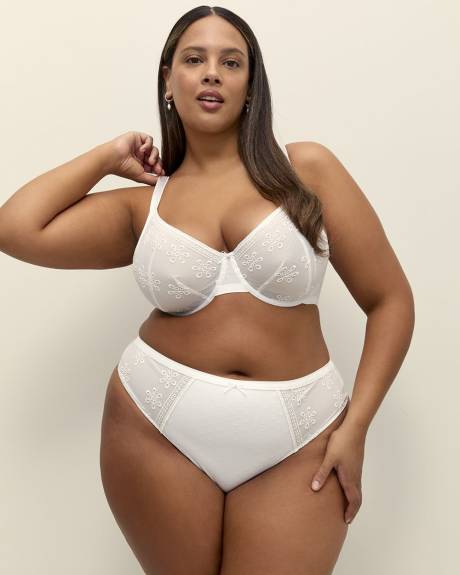 Soutien-gorge blanc non doublés avec broderie et maille, avec armatures - Déesse Collection