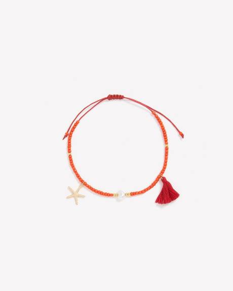 Red Beaded Cord Bracelet with Starfish Pendant