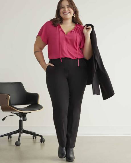 Blouse longue unie à manche courtes à volants, tissu responsable