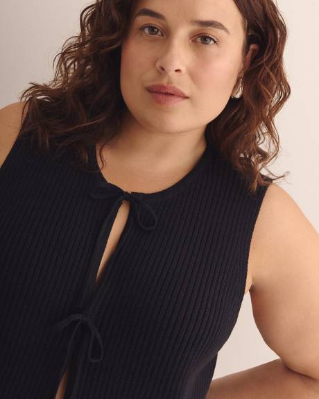 Sleeveless Sweater Vest with Tie-Front