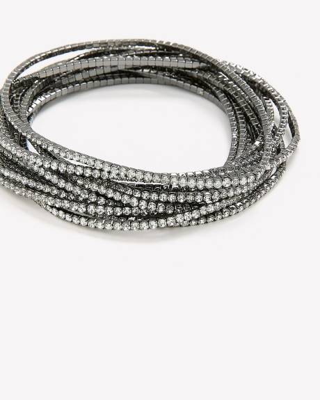 Dainty Black Rhinestone Stretch Bracelets, Set of 12
