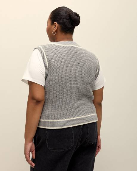 Cotton Blend V-Neck Preppy Vest