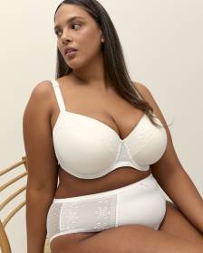 Soutien-gorge balconnet blanc avec maille et broderie, avec armatures - Déesse Collection
