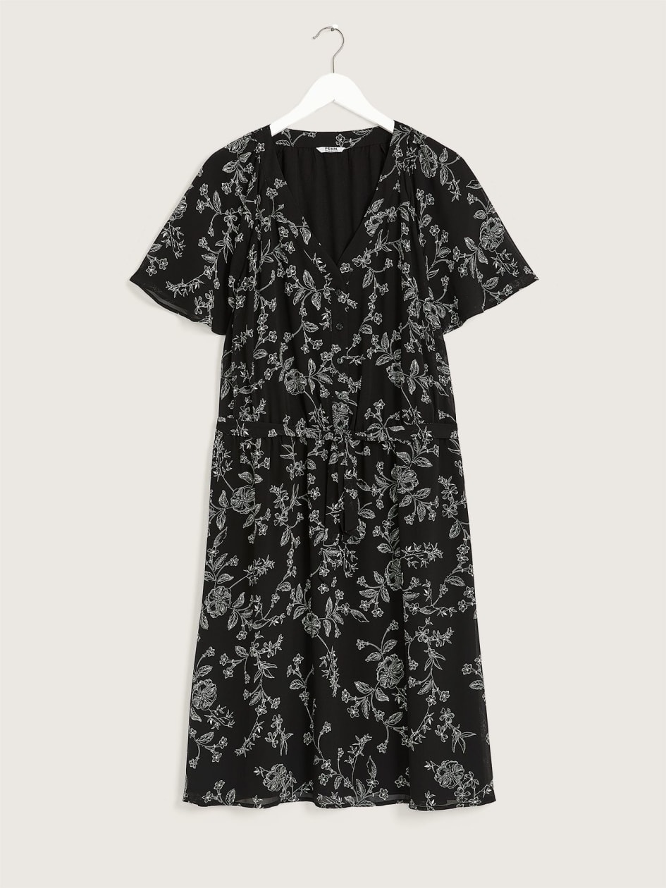 Printed Woven Dress With Short Raglan Fluttered Sleeves