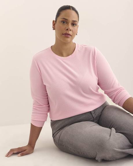 Boyfriend-Fit Long-Sleeve Ribbed Knit Tee