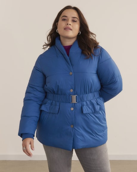 Manteau matelassé à col châle, tissu responsable