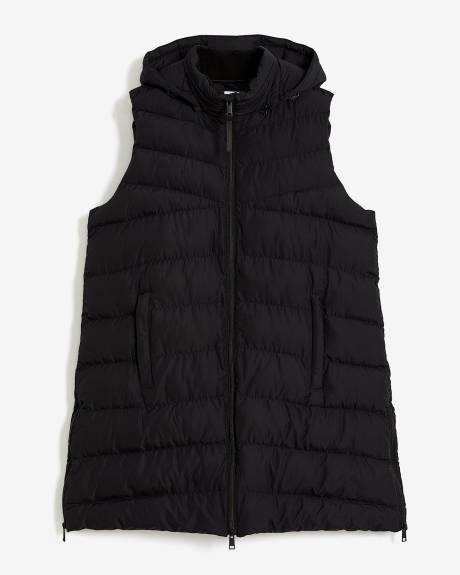 Knee-Length Black Puffer Vest