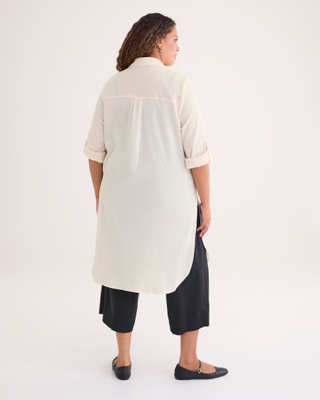 Long Sleeve Tunic Shirt with Rolled-Up Sleeves